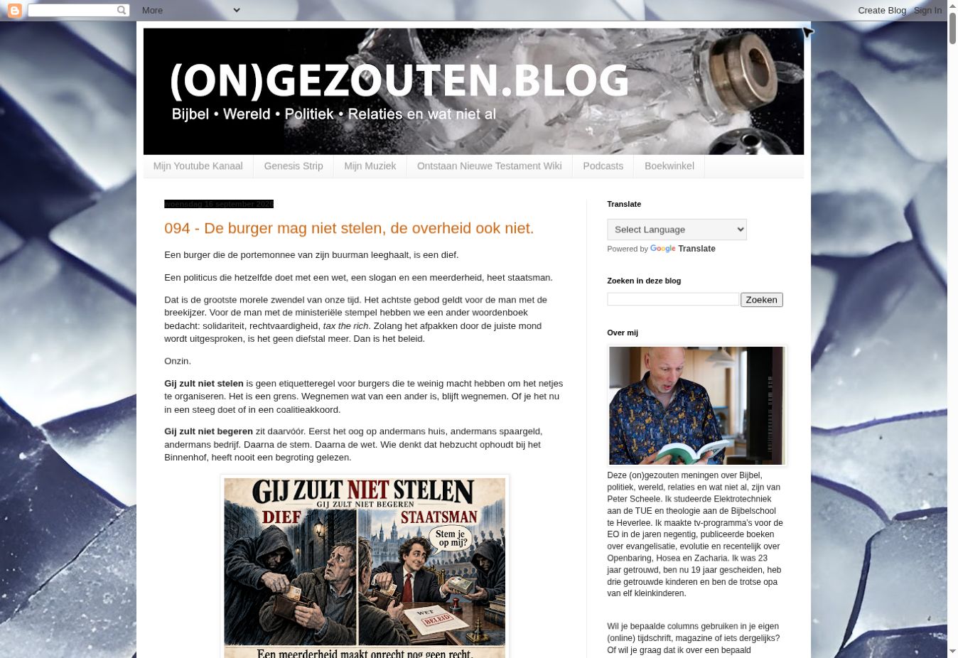 Screenshot van de homepage van Ongezouten.blog, gemaakt op 10 oktober 2026